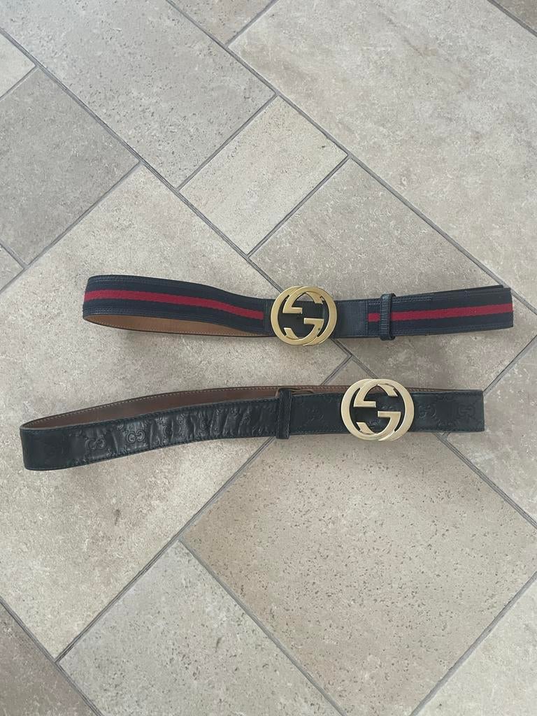 2 Gucci riemen met GG gesp, Kleding | Dames, 3 tot 5 cm, Verzenden, Zwart, 90 tot 100 cm