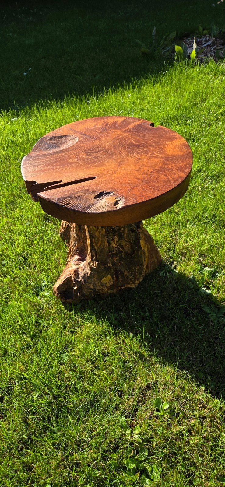 Unieke teak boomstam bijzettafel/(planten)kruk stevig hout!, Ophalen, Gebruikt, Hout