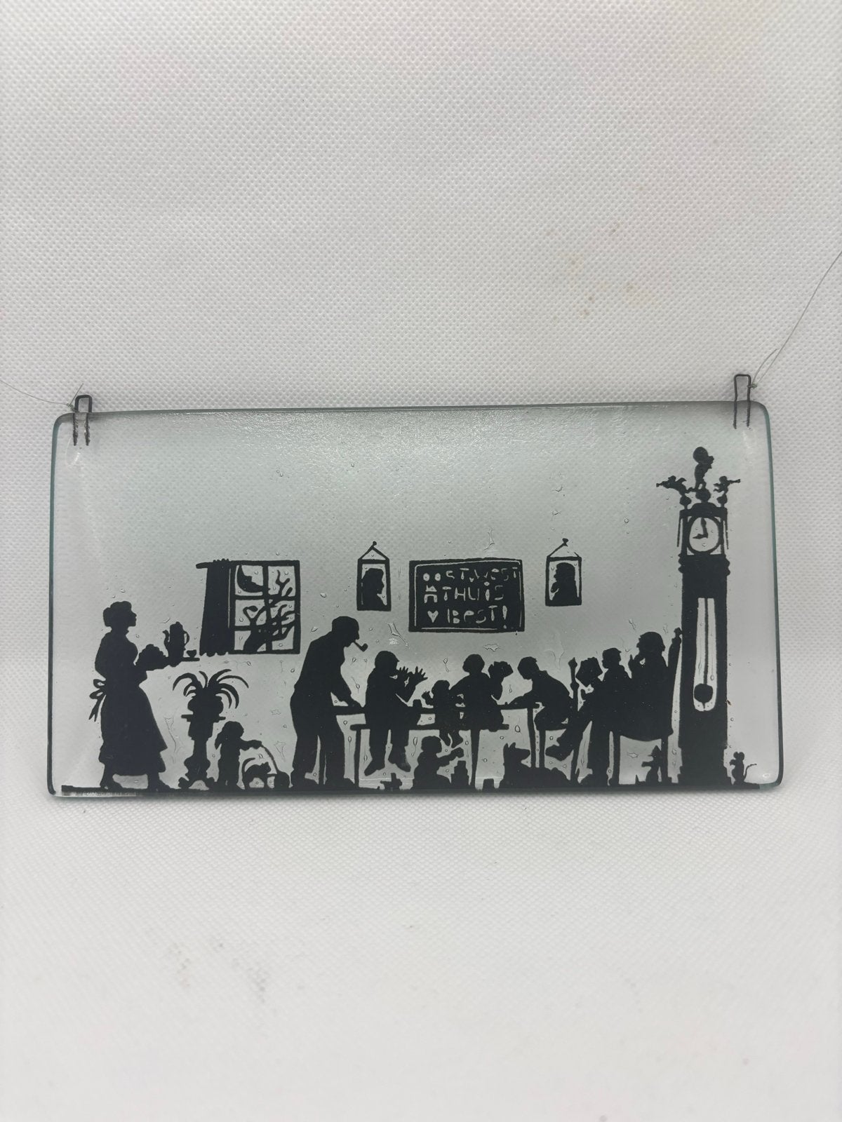 Hollands knipkunst op glas - Gezellig tafereel, Ophalen of Verzenden