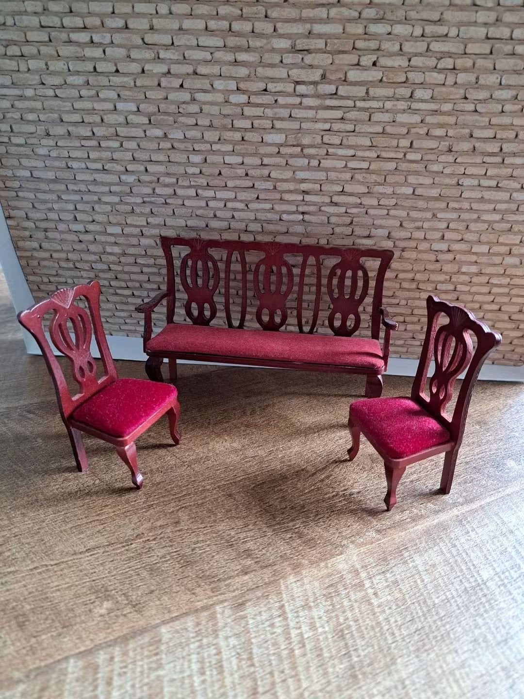 Bank met stoelen gelijmd 1:12, Ophalen of Verzenden, Gebruikt, Poppenhuis