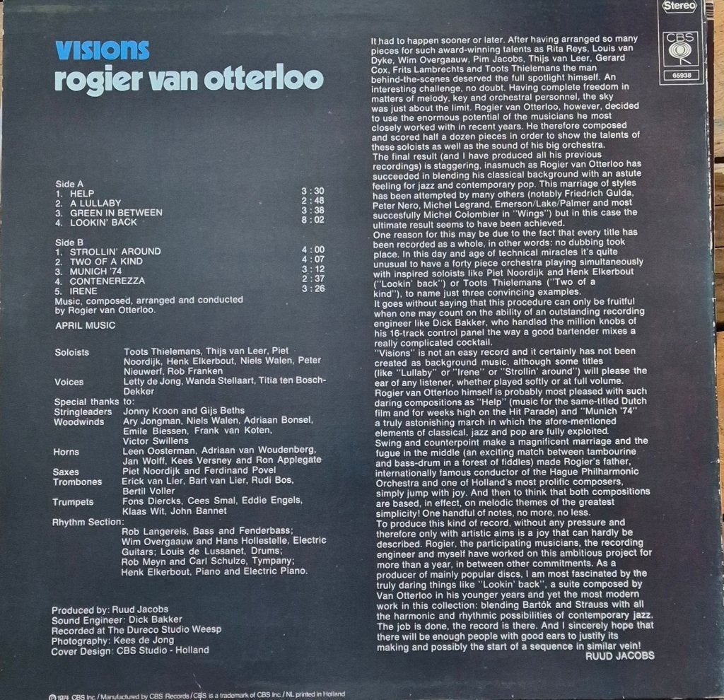 Rogier van Otterloo - Visions LP (1971) Jazz-fusion  #l169#6, LP, Gebruikt, Jazz-fusion, Originele persing