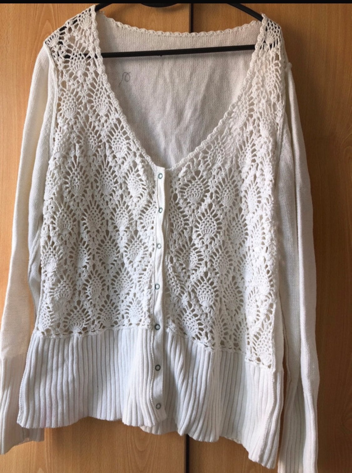 Witte gehaakte vest, Ophalen of Verzenden, Zo goed als nieuw, Maat 42/44 (L), Wit