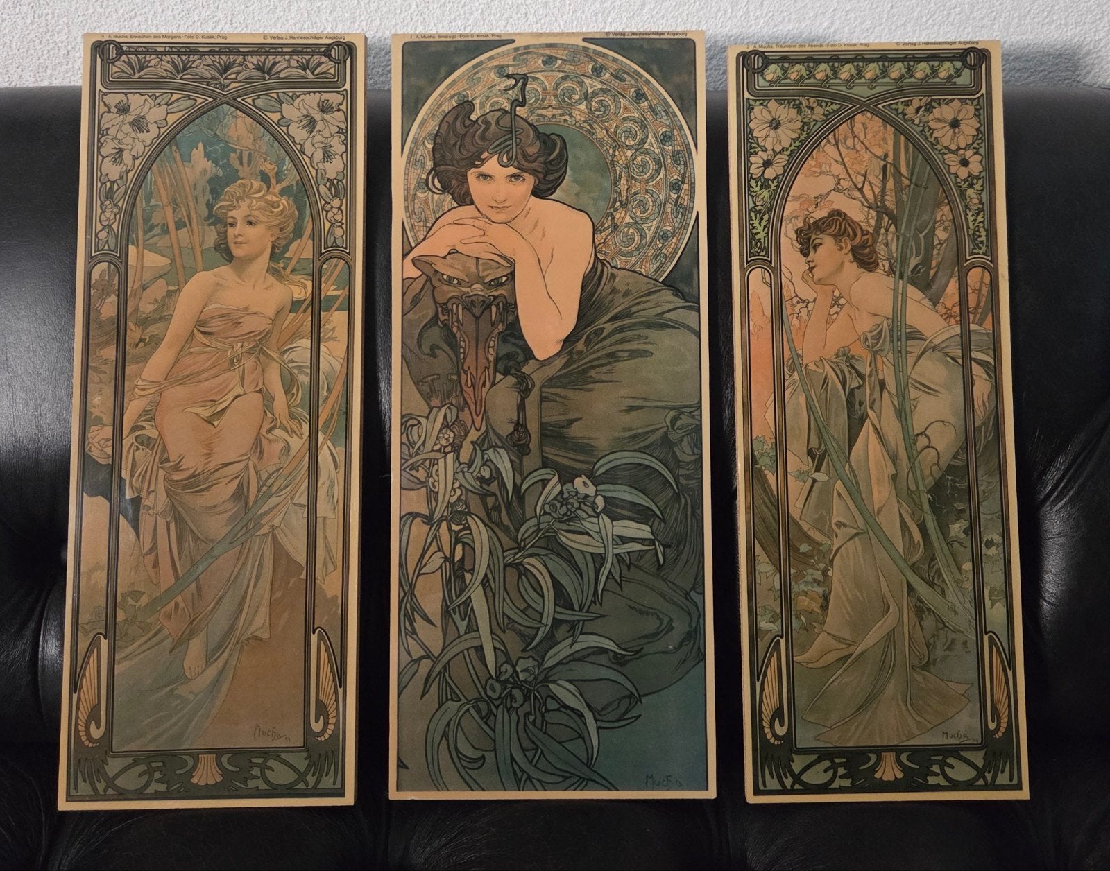 3 Vintage Alphonse Mucha op plaat, Ophalen of Verzenden