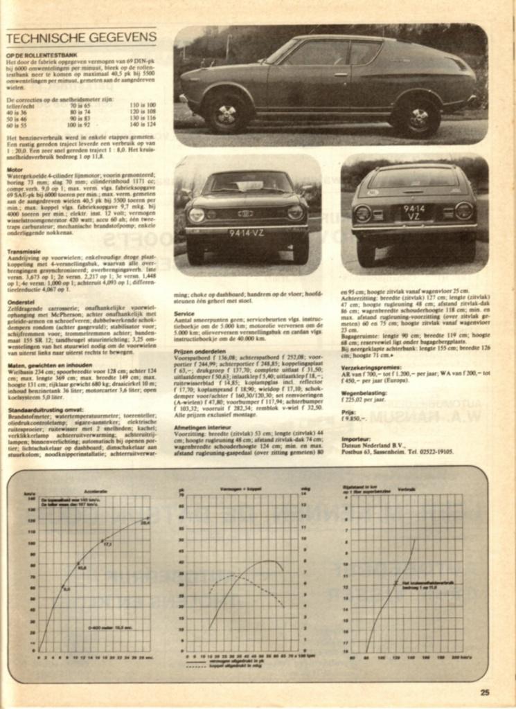 Autovisie test Datsun 120A Cherry Coupe April 1973, Ophalen of Verzenden, Gelezen, Overige merken