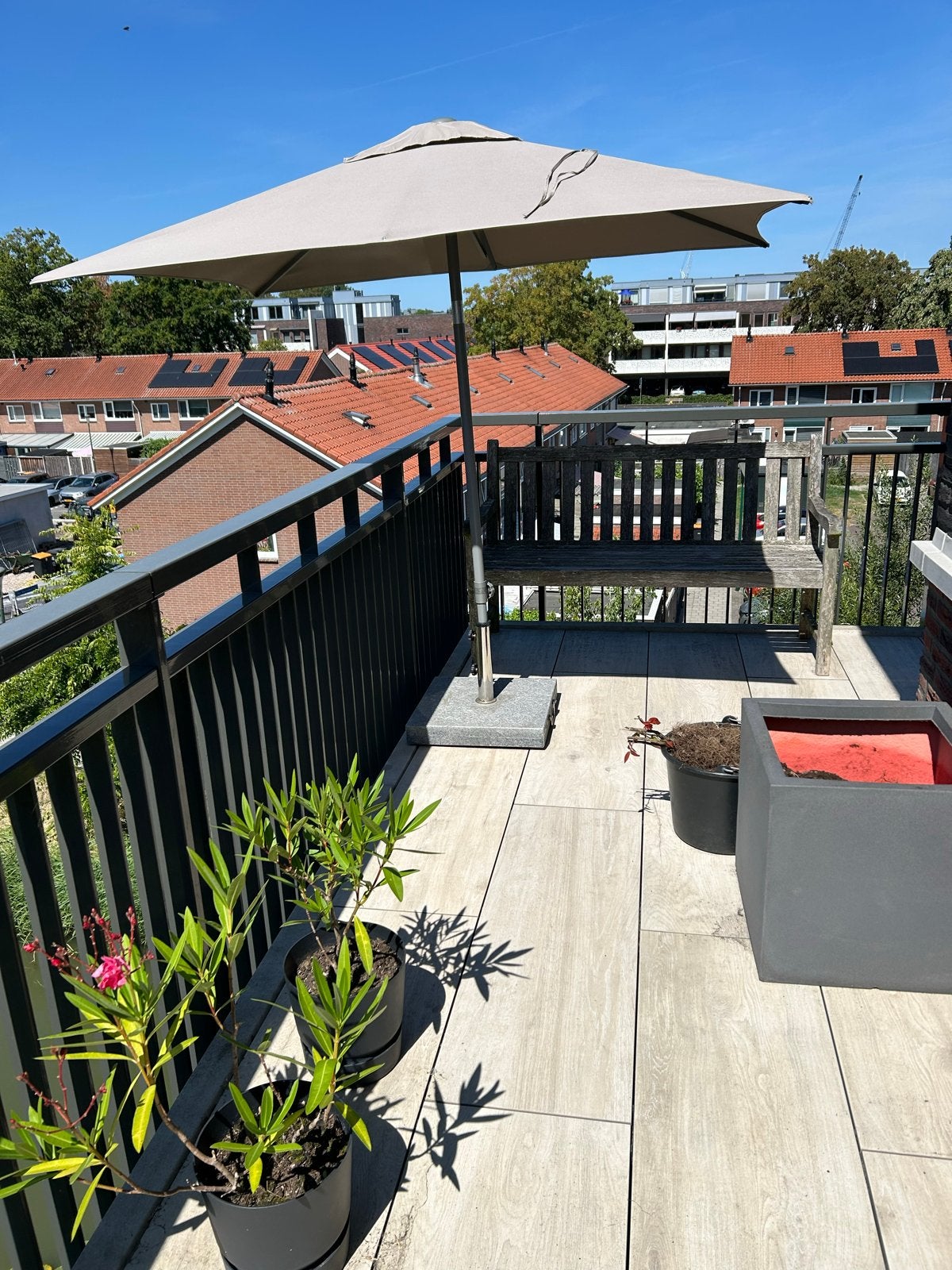 2x Shadowline push-up parasols 210x150 cm met voet en hoes, Ophalen, Kantelbaar, 2 tot 3 meter, Zo goed als nieuw