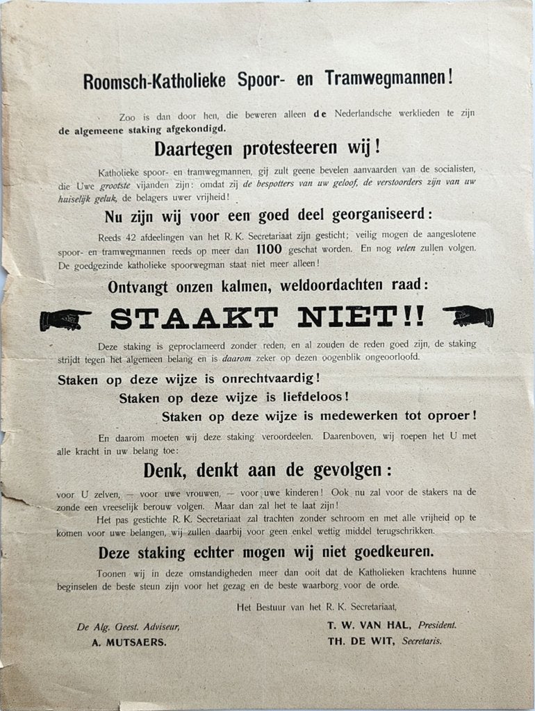 Anti Staking pamflet spoorwegen circa 1920 !!, Ophalen of Verzenden