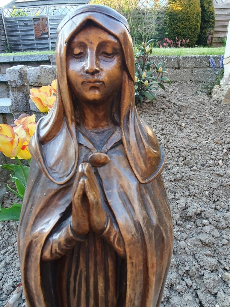 Antiek Houten Mariabeeld - Lindehout, Jaren '20, 50 cm, Antiek en Kunst, Ophalen of Verzenden