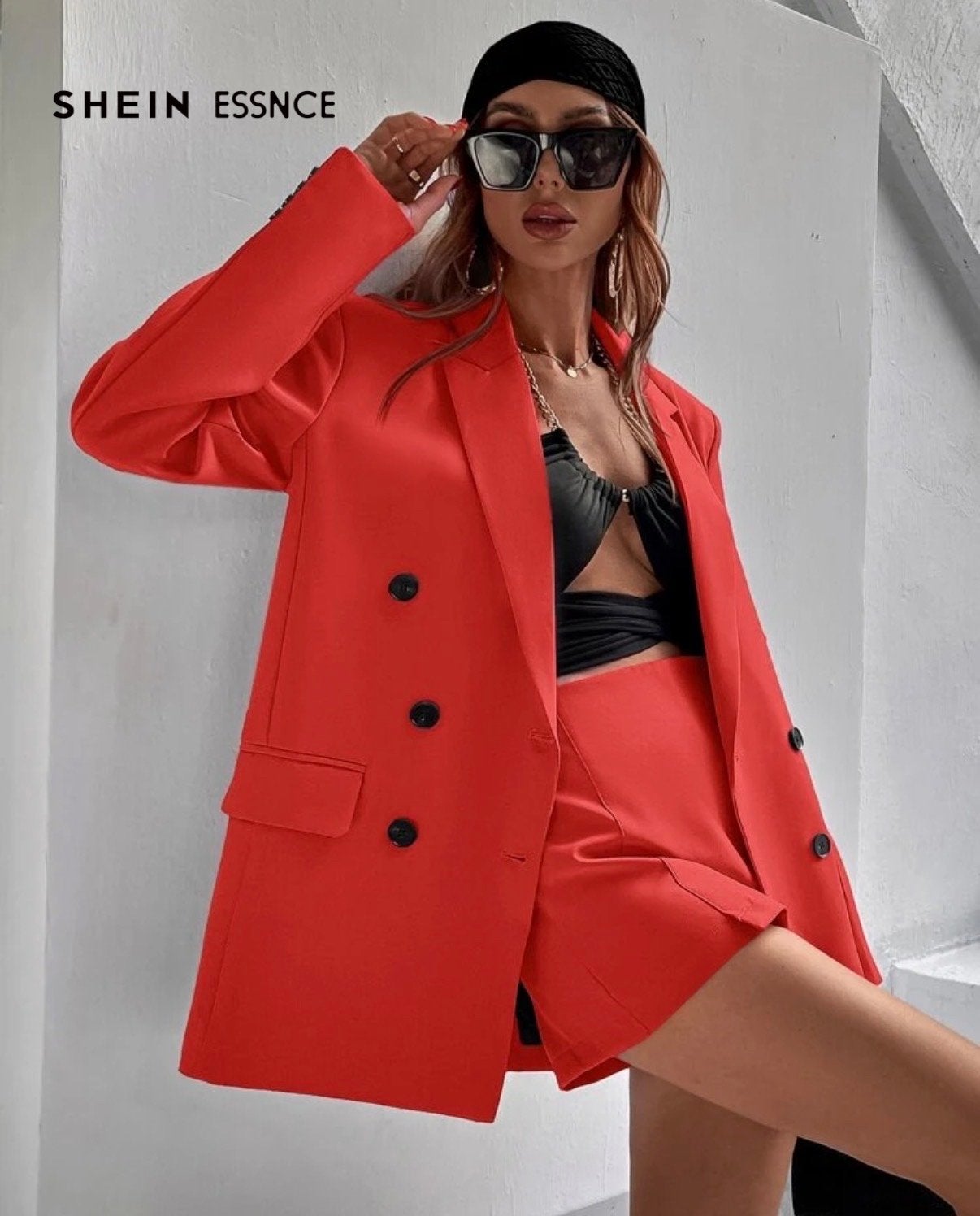Stijlvolle Oranje Double-Breasted Blazer - SHEIN ESSNCE, Kleding | Dames, Jasjes, Kostuums en Pakken, Maat 38/40 (M), Nieuw, Oranje