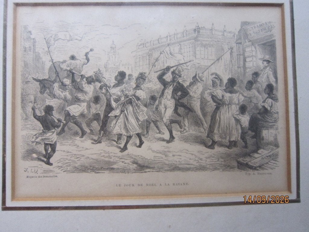 Gravure of Prent Mooi ingelijst, Kerstfeest in Havanna, Antiek en Kunst, Ophalen, Lithografie