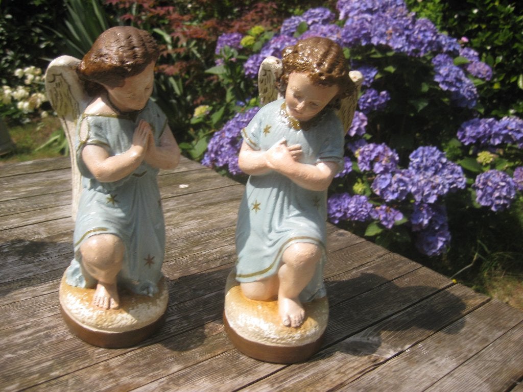 Twee biddende engelen beeldjes - religieuze decoratie, Ophalen of Verzenden, Gebruikt, Beeld(je), Christendom | Katholiek