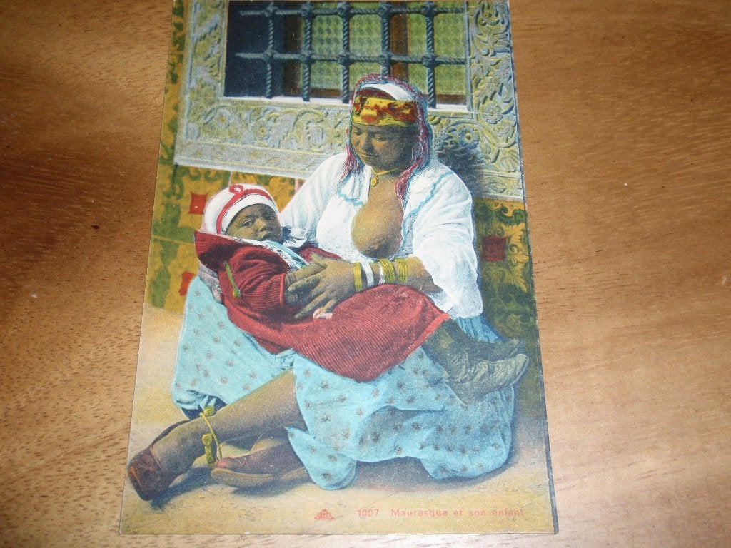 Afrika Mauresque Moorse Moeder met Kind Etnografie Naakt, Verzenden, Voor 1920, Ongelopen, Cultuur en Media