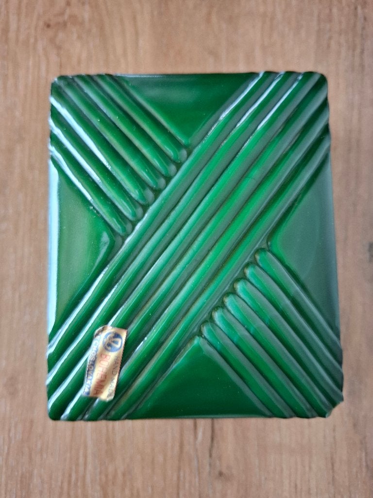 Prachtige Art Deco Bohemia malachietglazen doosje, Antiek en Kunst, Ophalen of Verzenden