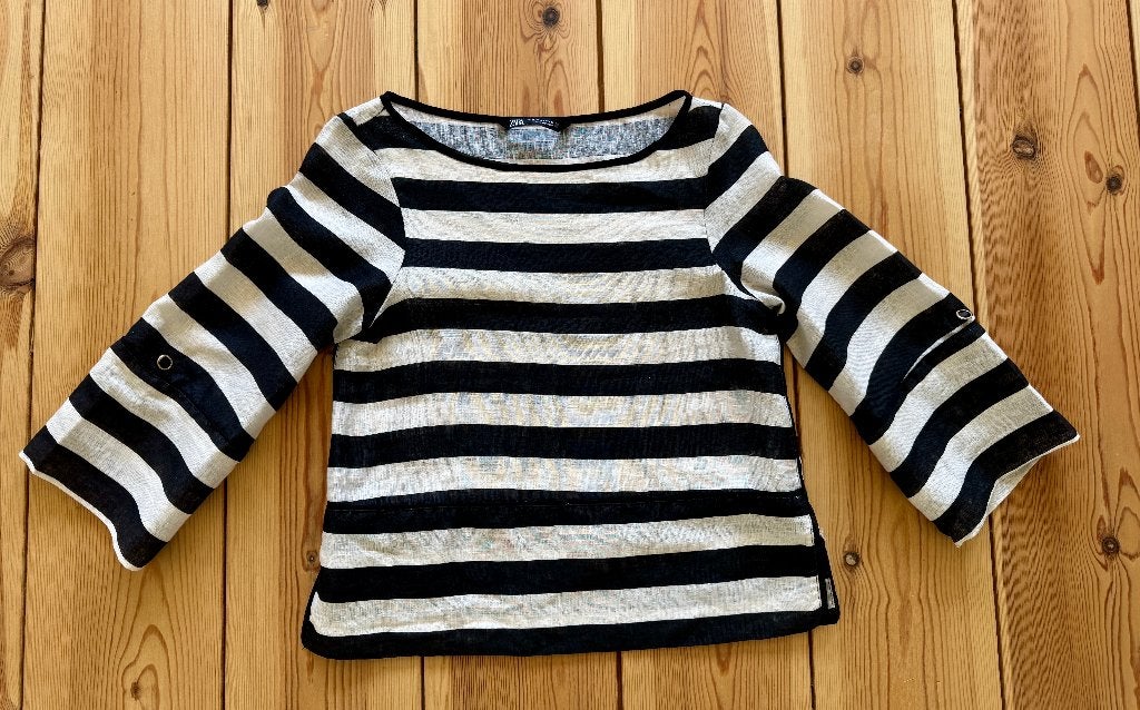 Top / Blouse Zara - Zwart wit linnen - XS / Small (maat 34), Ophalen of Verzenden, Zo goed als nieuw, Lange mouw, Maat 34 (XS) of kleiner
