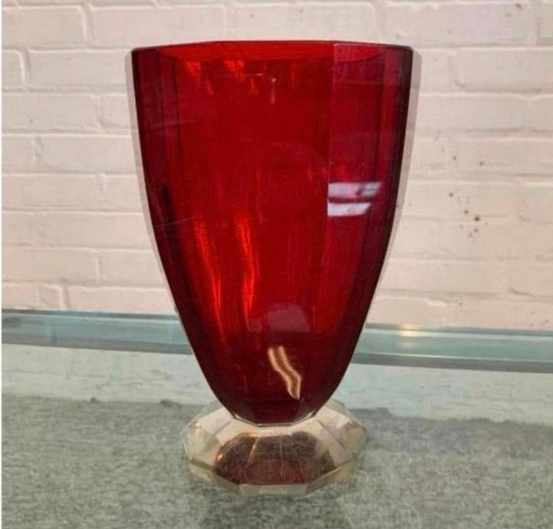 Vaas Artdeco Boheems Glas 1930’S Stolzle Paars., Ophalen of Verzenden