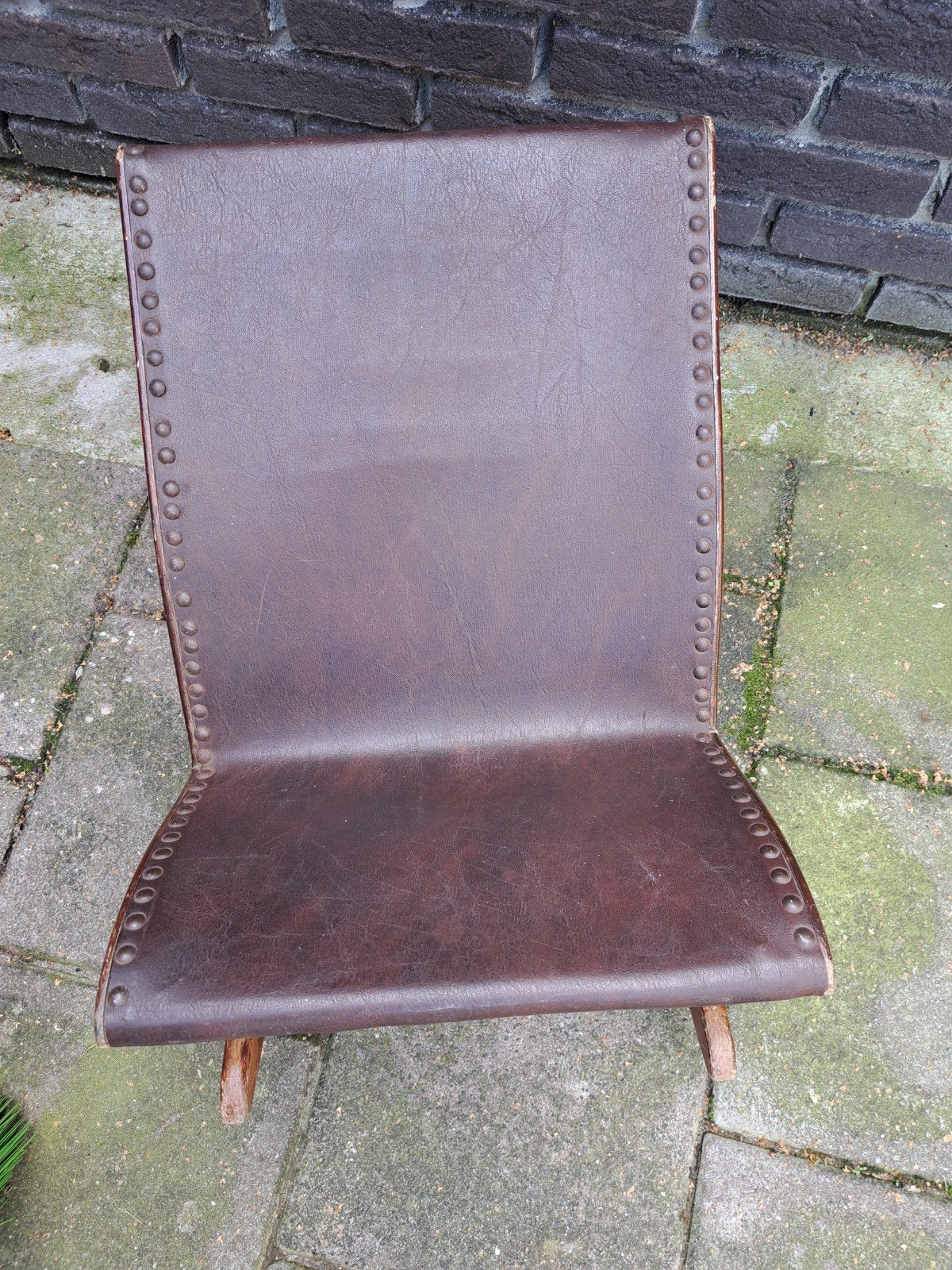 Vintage leren schommelstoel / voetenbankje, Ophalen