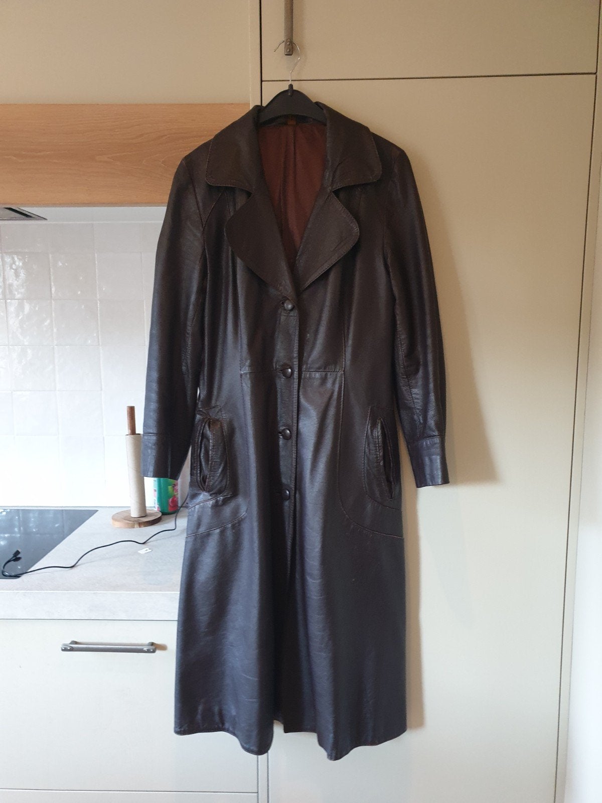 Vintage Leren Trenchcoat Dames (S), Bruin, Ophalen of Verzenden, Onbekend, Maat 36 (S)