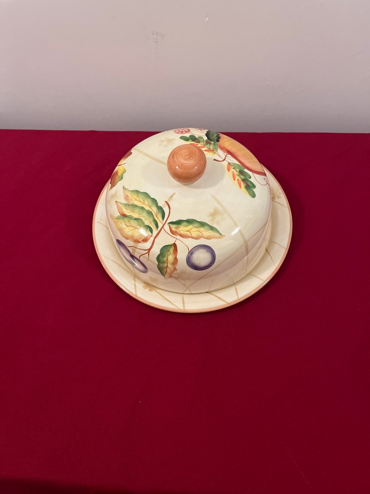 Kaasstolp  met fruitschildering - Landelijk/Boerenbont, Huis en Inrichting, Gebruikt, Overige merken, Keramiek, Ophalen of Verzenden