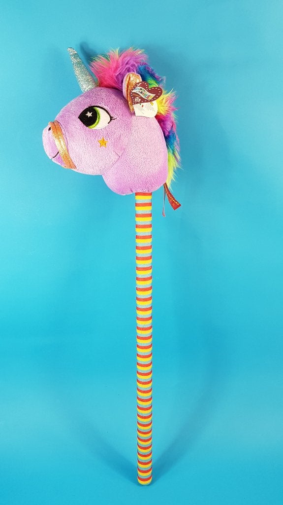Eenhoorn regenboog stokpaard knuffel, paars, nieuw! 80cm 8C