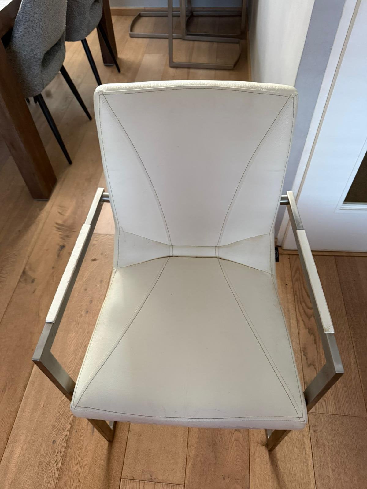 4x crème wit leren eetkamerstoelen (Henders & Hazel), Ophalen, Gebruikt, Wit, Leer