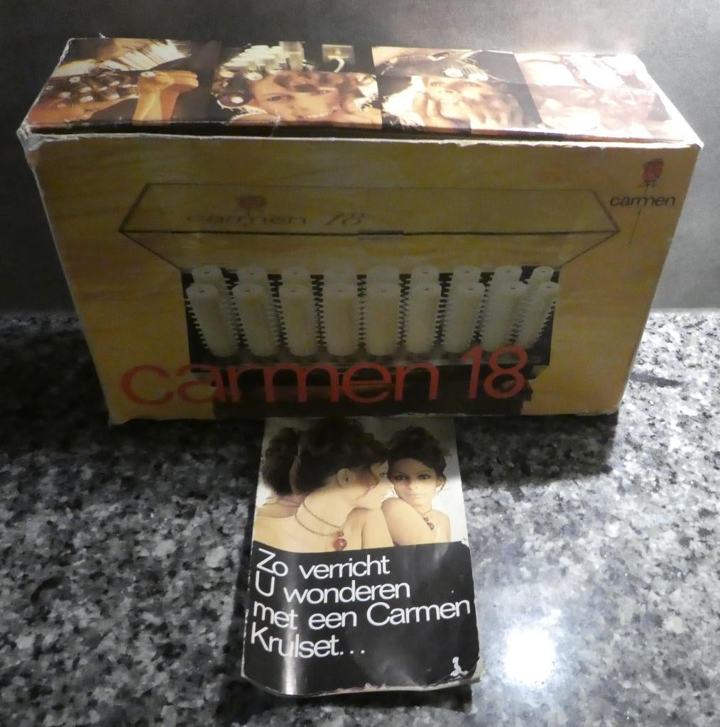 Krulset Carmen 18 stuks + spelden in doos., Sieraden, Tassen en Uiterlijk, Uiterlijk | Haarverzorging, Ophalen of Verzenden, Zo goed als nieuw