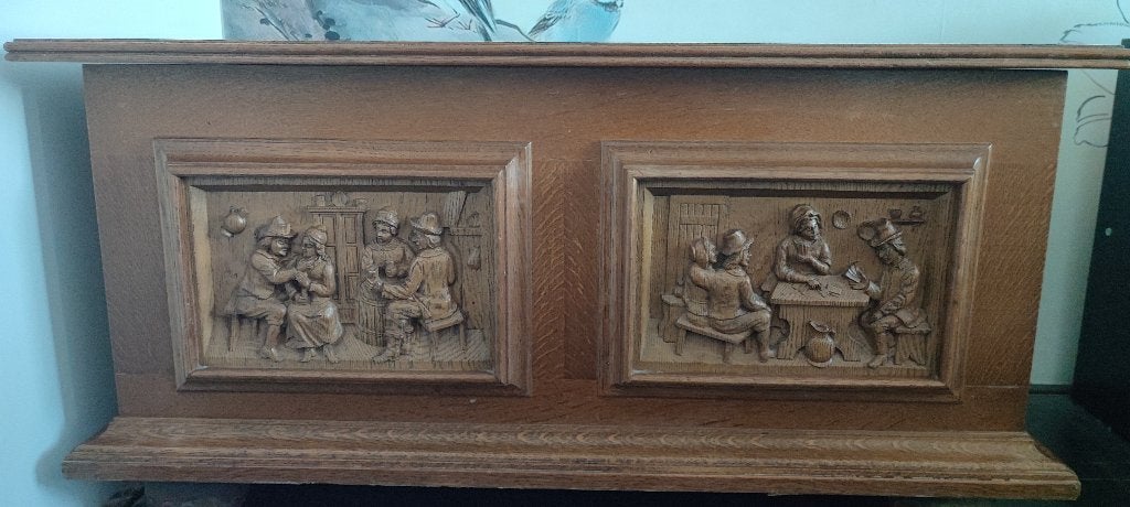 Houten kist met hout werk, Huis en Inrichting, Ophalen, 50 – 75, Gebruikt, 50 tot 100 cm