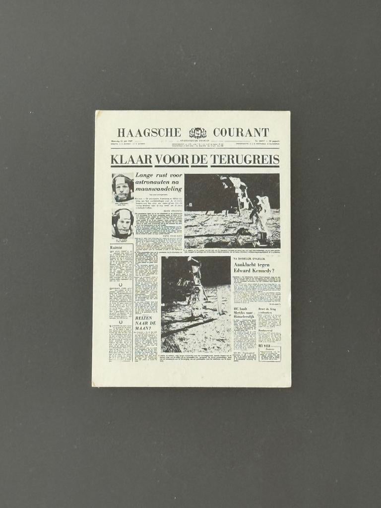 Apollo 11 maanlanding mini krant Haagsche Courant, Verzamelen, Ophalen of Verzenden, 1960 tot 1980, Nederland, Knipsel(s)