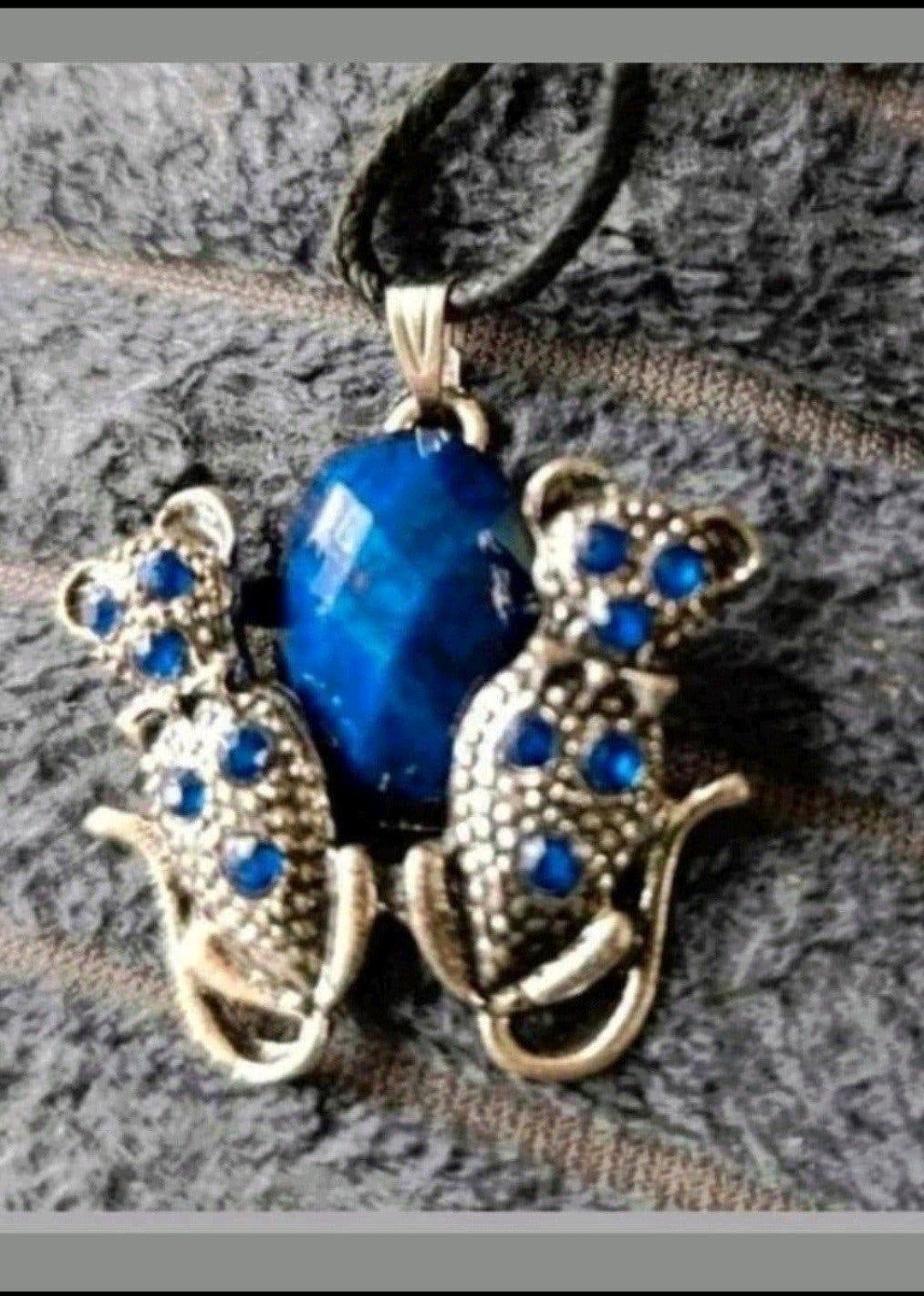 ketting katten blauwe steen, Verzenden, Nieuw, Zilver, Met hanger