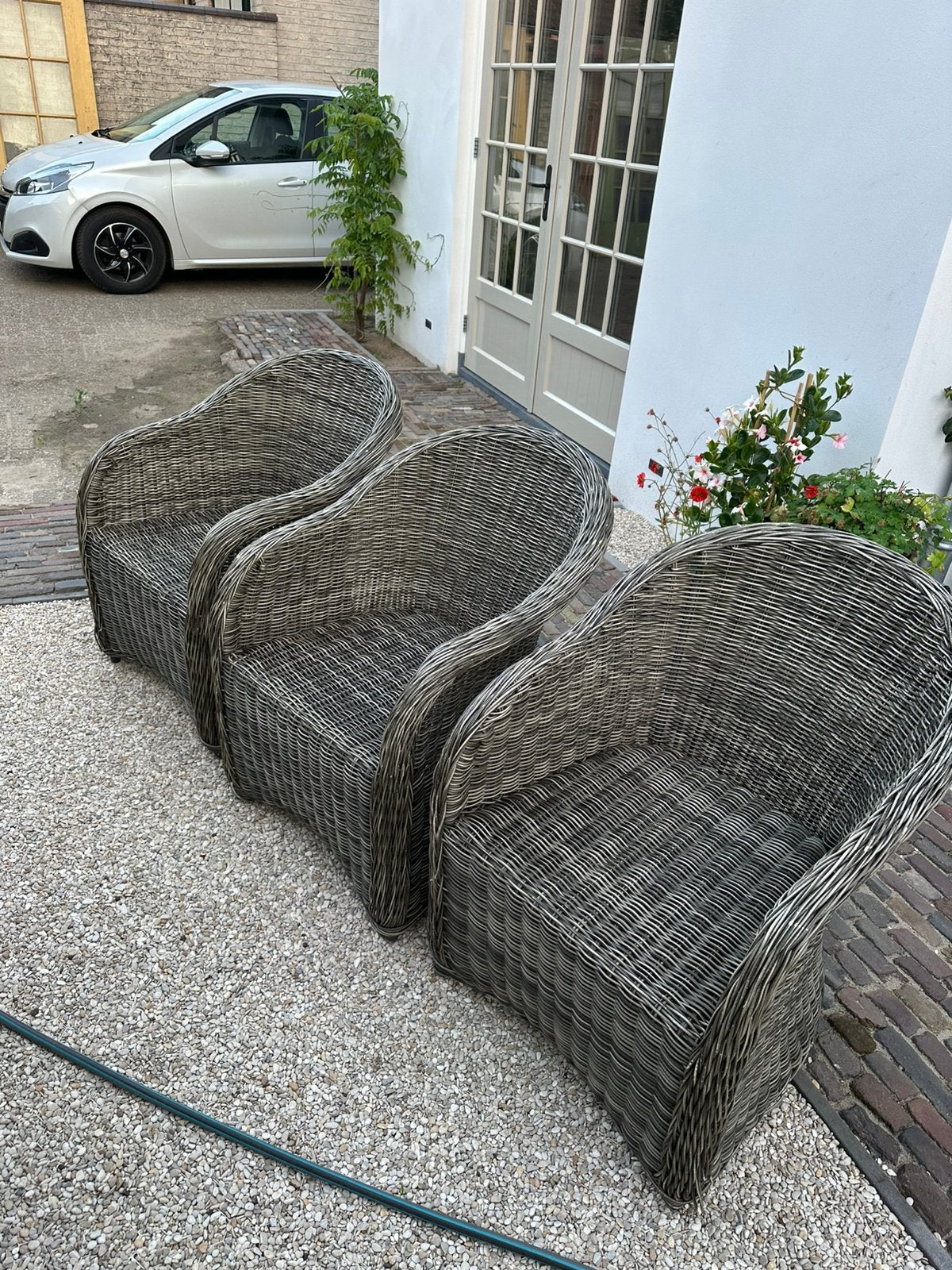 3 tuinstoelen gebruikt, Tuin en Terras, Ophalen, Zo goed als nieuw, Kunststof