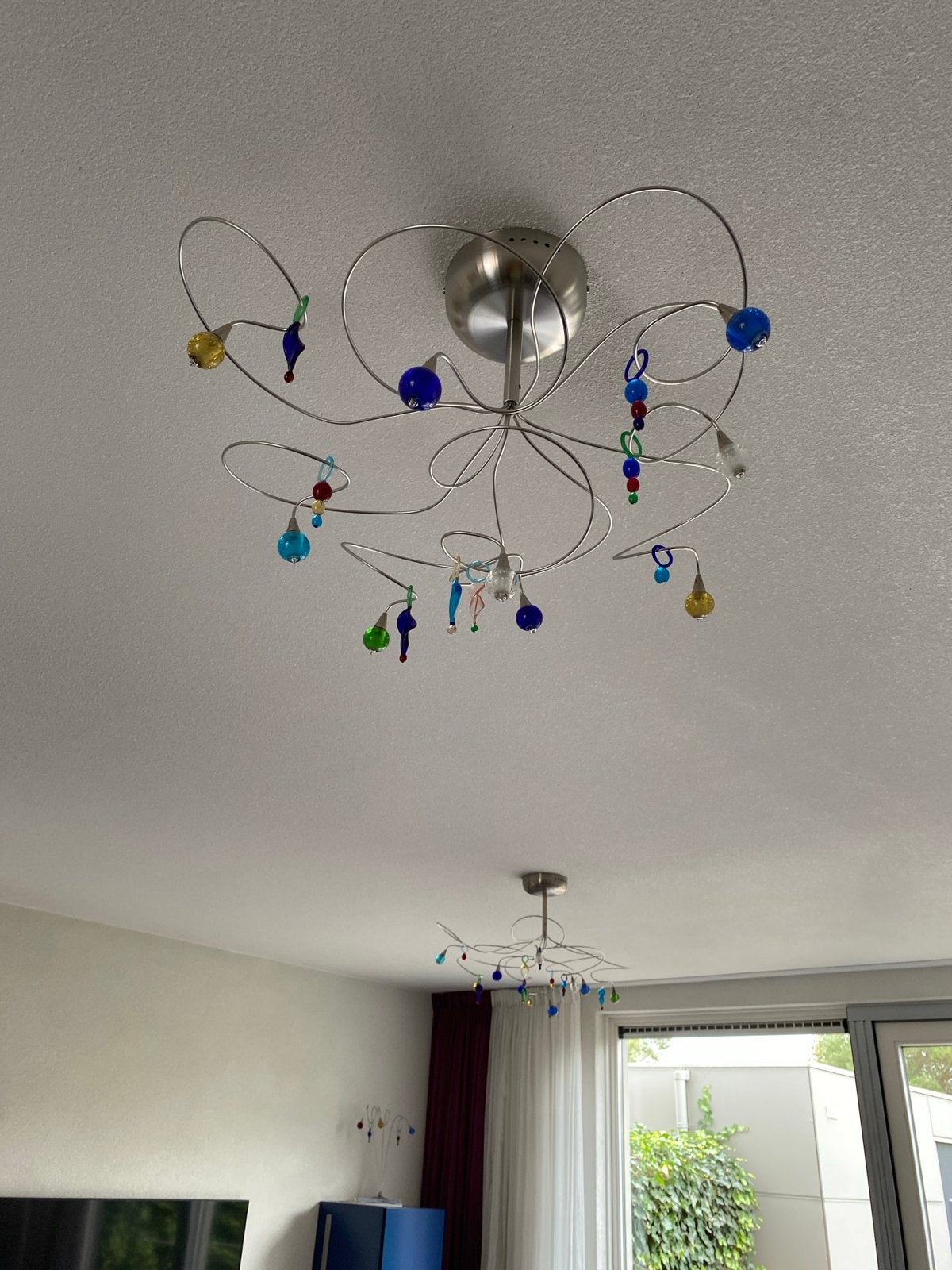 Moderne plafondlamp met kleurrijke glazen kralen, Ophalen, Zo goed als nieuw, Metaal, Overige fittingen