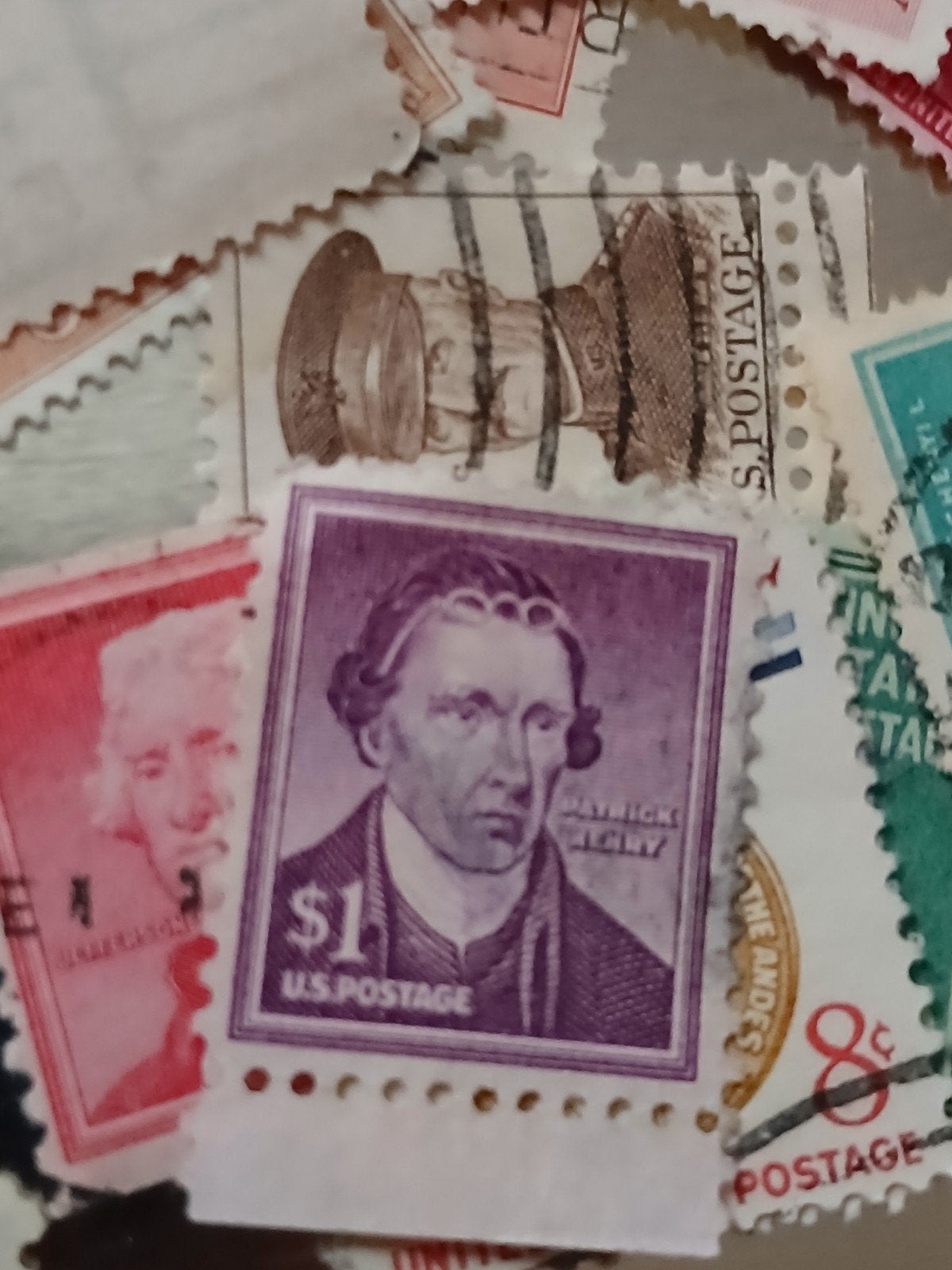 Amerikaanse postzegels: Patrick Henry en Thomas Jefferson, Ophalen of Verzenden, Na 1940, Gestempeld