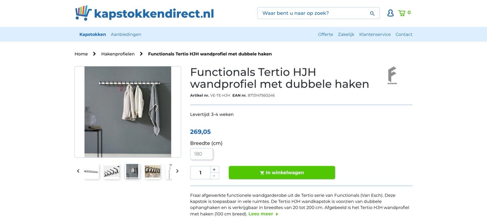 Van Esch Wandkapstok met 12 haken, 120cm breed, Wandkapstok, Gebruikt, Ophalen of Verzenden, Minder dan 100 cm