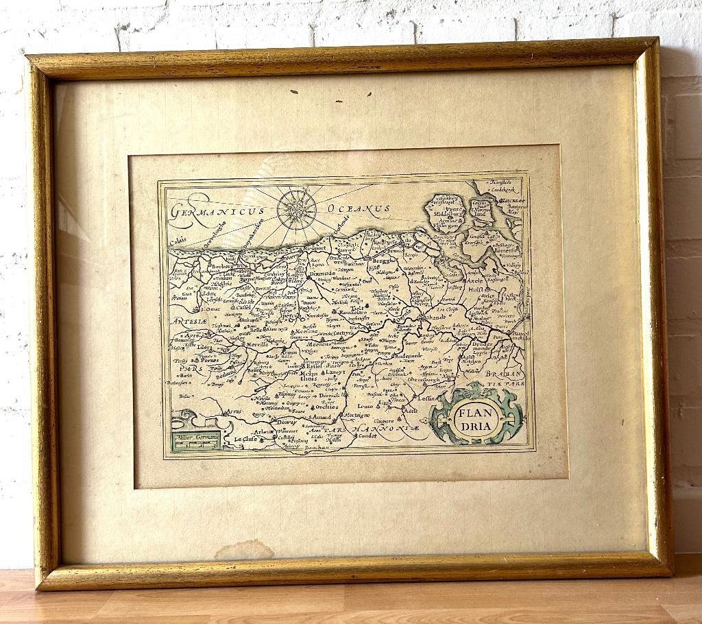 antiek oud kader landkaart Flandria Germanicus Oceanus, Ophalen, 1800 tot 2000, Wereld, Landkaart