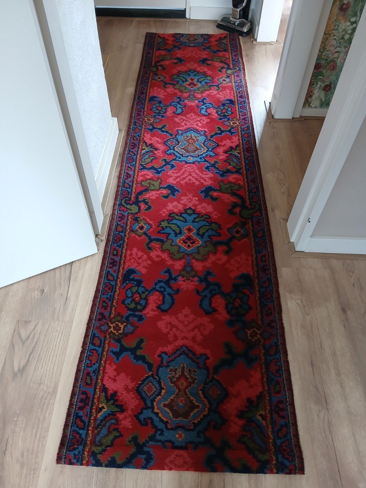 Rode loper met Oosters patroon, Huis en Inrichting, 200 cm of meer, Zo goed als nieuw, Blauw, Oosters