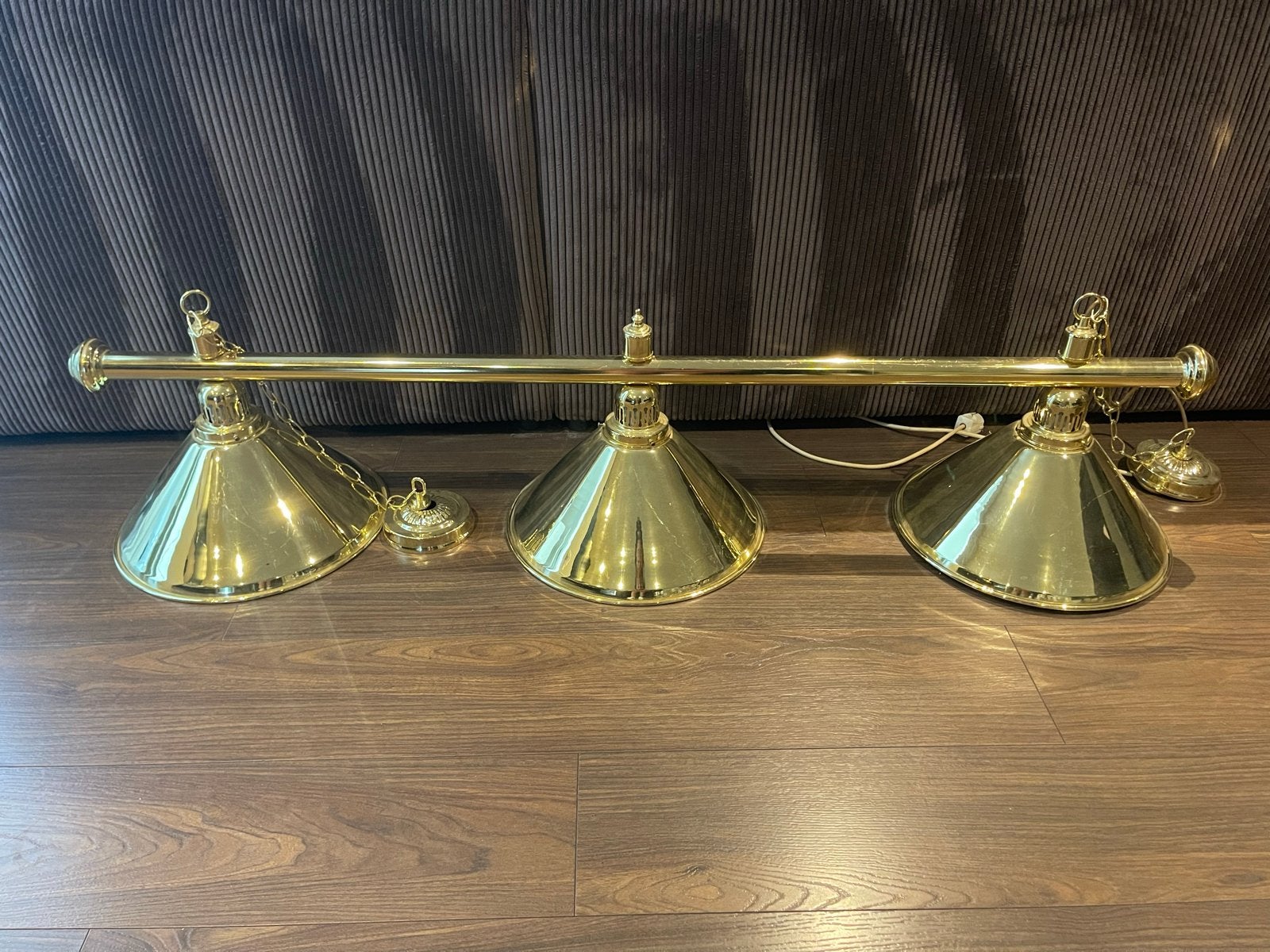 Gouden Biljartlamp met 3 Kappen - Klassieke Stijl, Ophalen of Verzenden, Gebruikt, Metaal, E27 (groot)