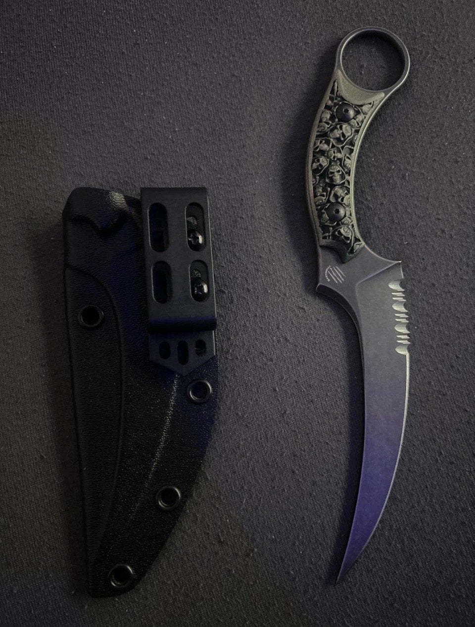 Bastinelli Mako fixed CRYPT Karambit met kydex en clip, Ophalen, Zo goed als nieuw, Snijgereedschap