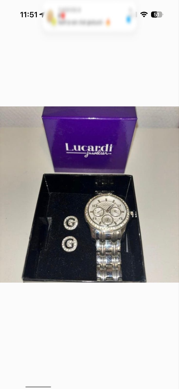Lucardi Dameshorloge met strass en oorbellen - Nieuw, Overige merken, Staal, Polshorloge, Nieuw