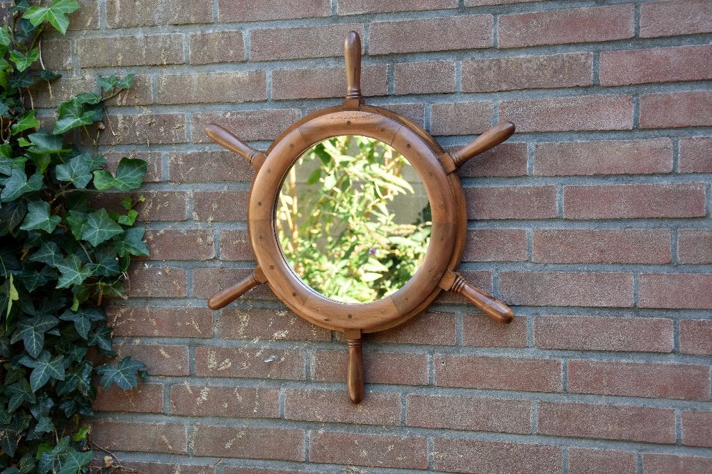 Vintage Houten Stuurwiel Wandspiegel, Watersport en Boten, Bootonderdelen, Ophalen, Gebruikt, Overige typen, Zeilboot of Motorboot