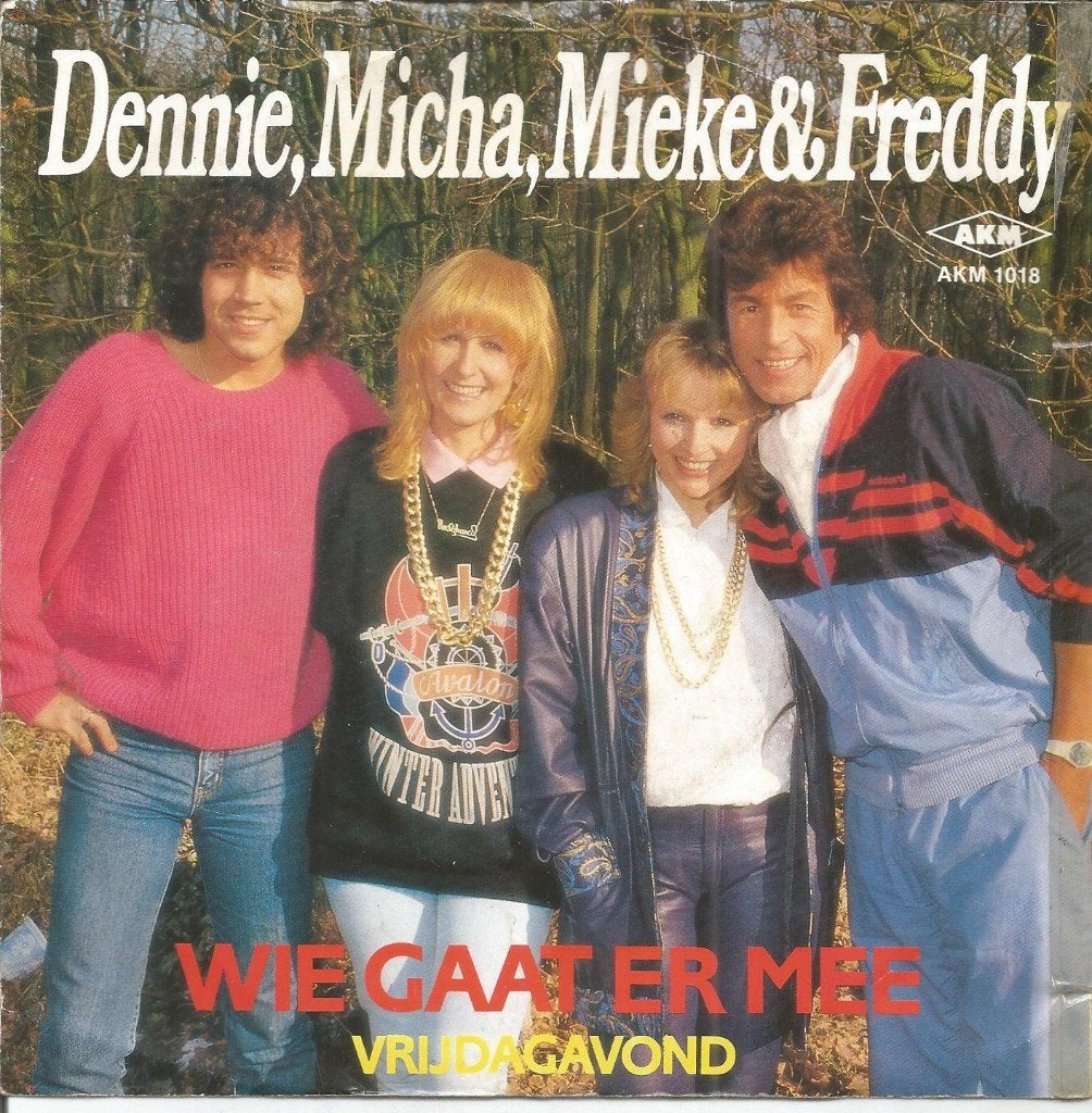 Dennie, Micha, Mieke & Freddy – Wie Gaat Er Mee (1987), Cd's en Dvd's, Fotohoes, 7 inch, Ophalen of Verzenden, Zo goed als nieuw