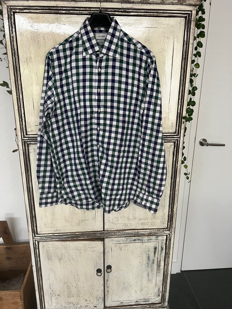 Van gils blouse overhemd geblokt tailored fit 41, Kleding | Heren, Overhemden, Blauw, Zo goed als nieuw, Merkfreak, Ophalen of Verzenden