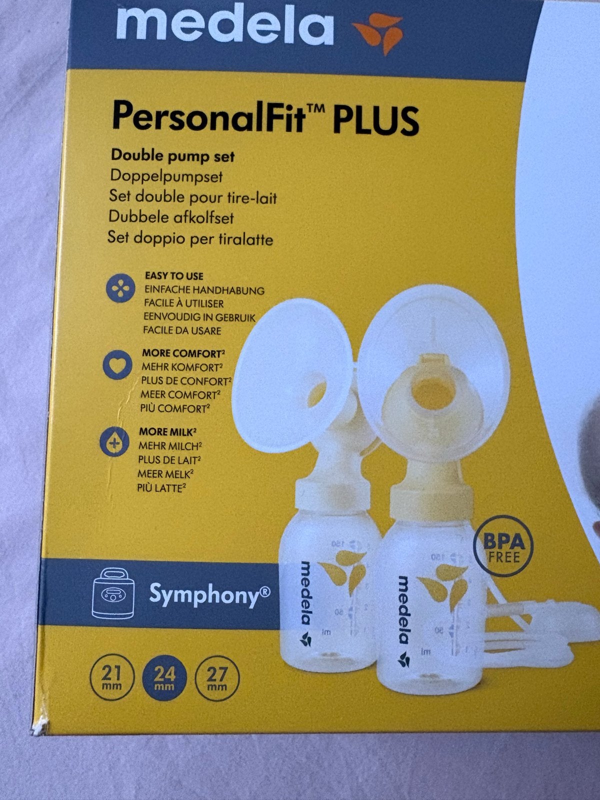 Medela PersonalFit Plus 24mm dubbele afkolfset Symphony, Ophalen of Verzenden, Zo goed als nieuw