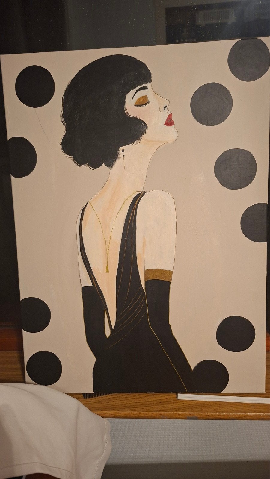 Elegant Vrouw Portret Schilderij - Art Deco Stijl, Ophalen, Acrylverf, Handgeschilderd, Portret