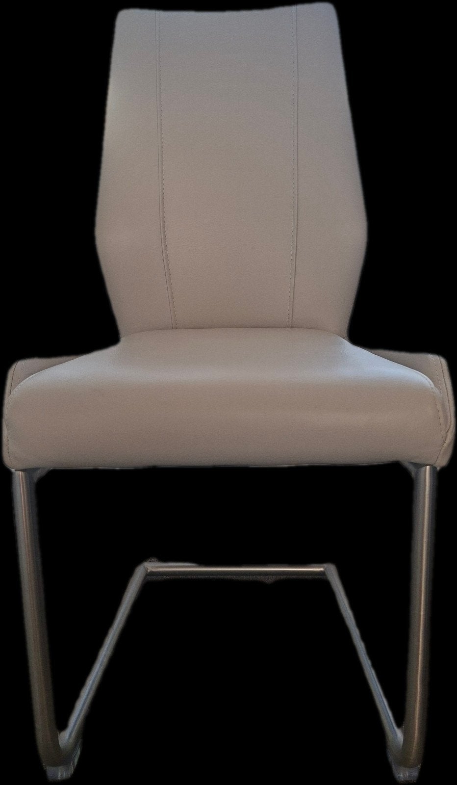 Leren eetkamerstoelen taupe met rvs slede - 6 stuks, Overige kleuren, Leer, Ophalen of Verzenden, Zo goed als nieuw