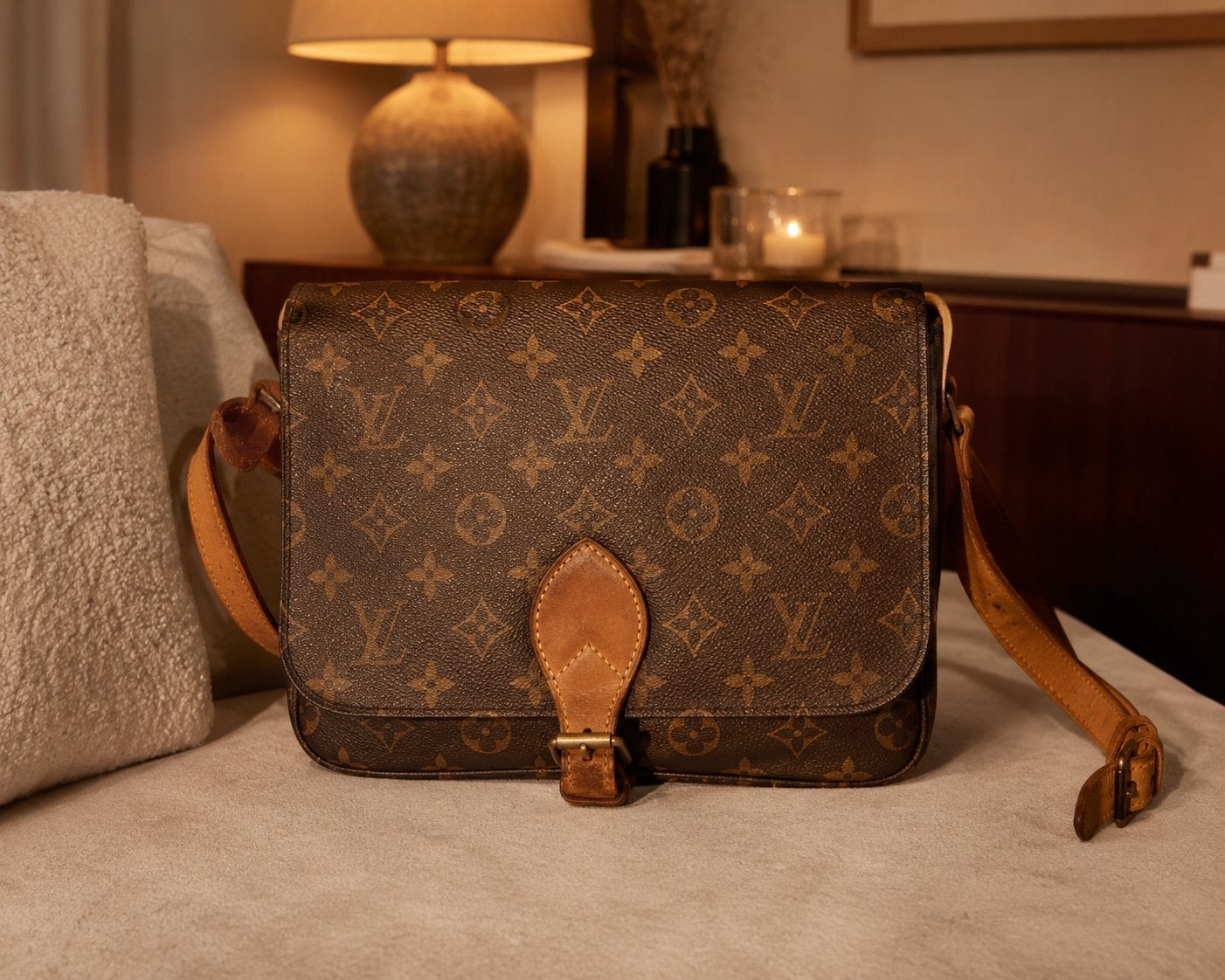 Vintage Louis Vuitton Monogram Schoudertas, Sieraden, Tassen en Uiterlijk, Tassen | Damestassen, Ophalen, Gebruikt, Bruin, Schoudertasje