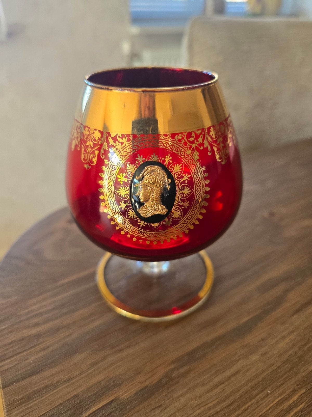 Vintage robijnrood cognacglas, Ophalen, Gebruikt, Overige typen