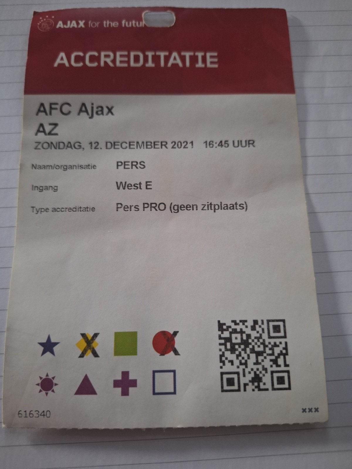 accreditatie ajax az 12-12- 2021, Ophalen of Verzenden, Zo goed als nieuw, Ajax, Overige typen