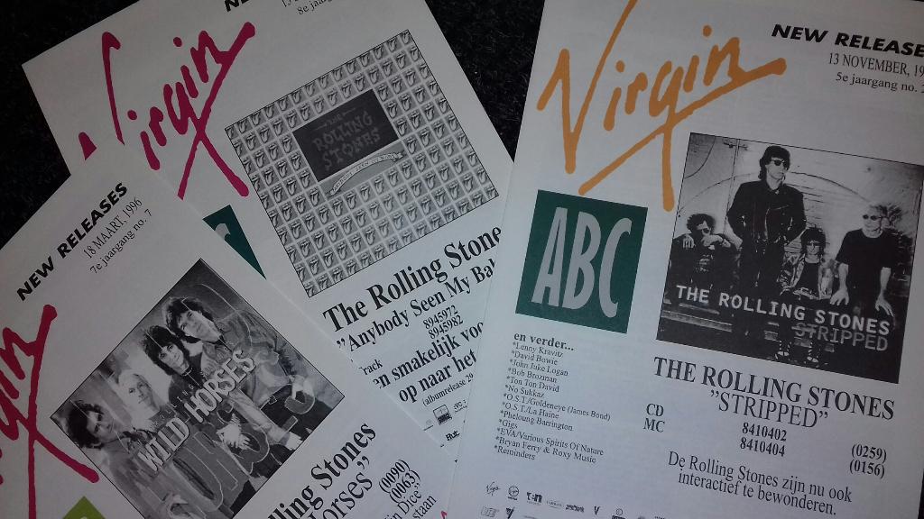 Rolling Stones PROMO FOLDERS Virgin Music set van 3 1995-97, Verzenden, Zo goed als nieuw, Boek, Tijdschrift of Artikel