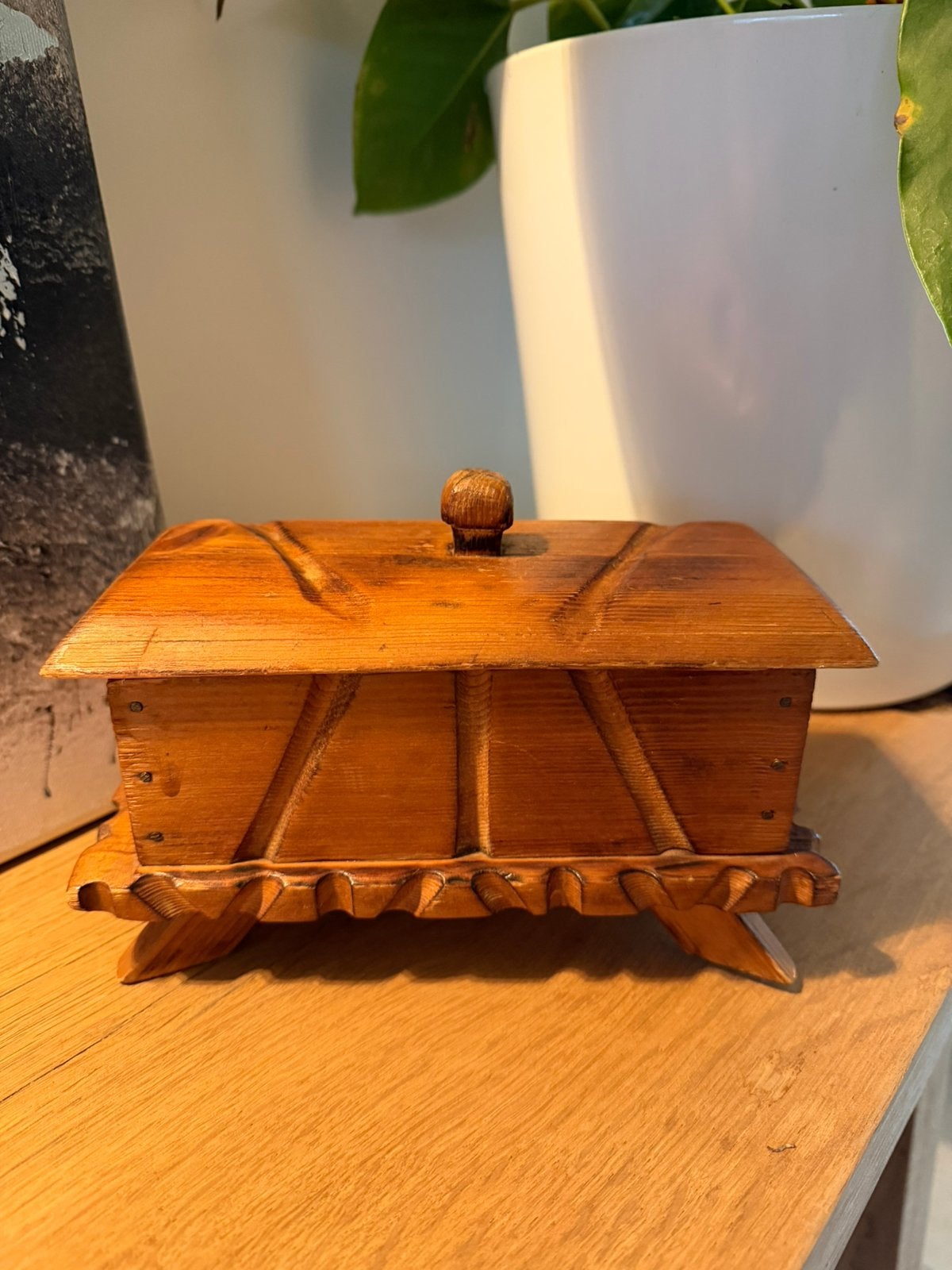 Vintage Tramp Art / Brutalist kistje juwelendoos (20x11cm), Ophalen of Verzenden