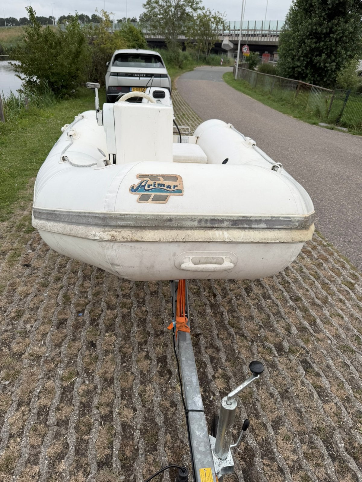 Arimar rib mini met trailer met licht en motor, Gebruikt, PVC, Inclusief motor, 3 m
