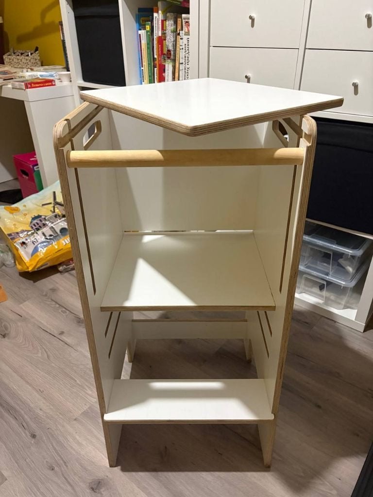 Montessori leertoren / keukenhulp hout wit, Ophalen, Gebruikt