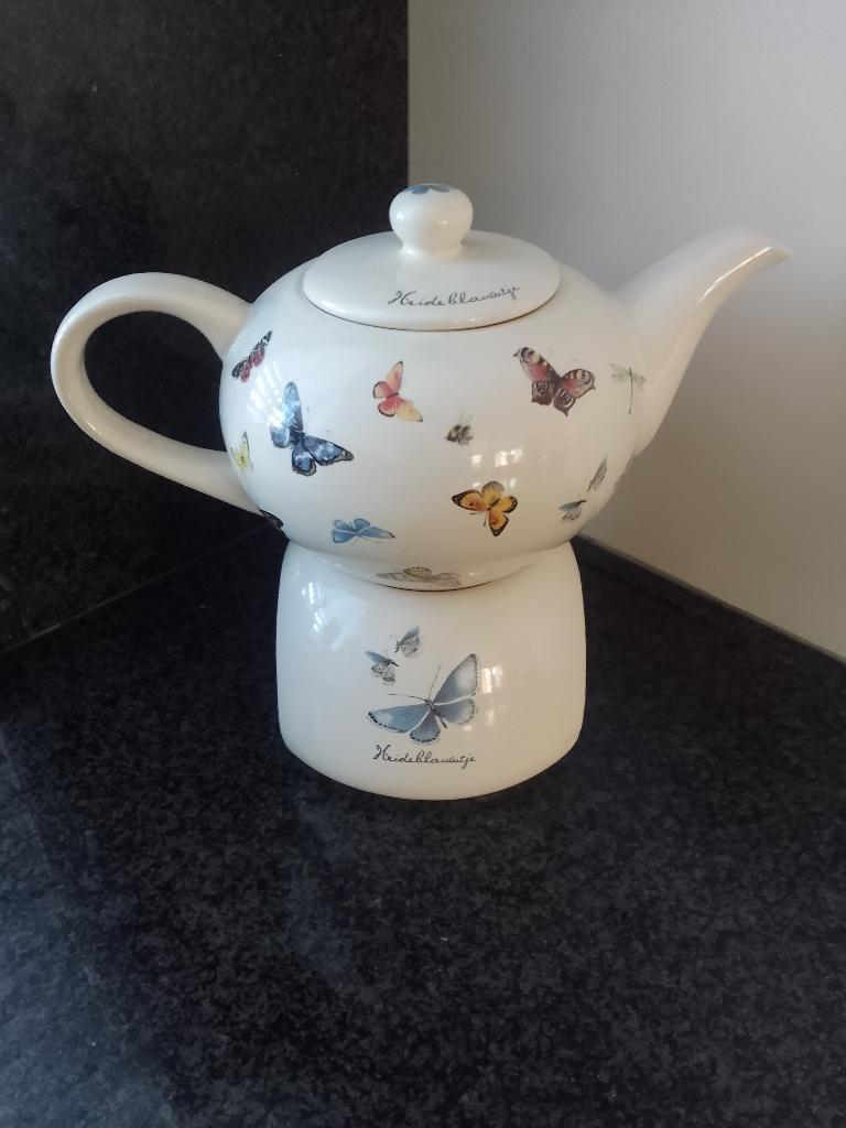 Douwe Egberts theepot/rechaud/kopjes met schotel diverse, Verzenden, Zo goed als nieuw, Bord(en), Overige stijlen